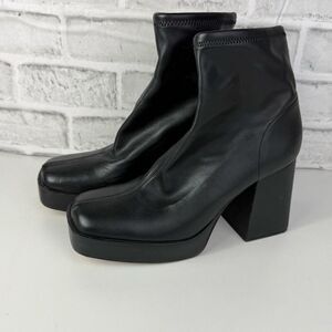 ZARA WOMAN PLATFORM HEELED ANKLE BOOTS BLACK 7.5